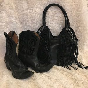 Black Faux Leather Fringe Purse